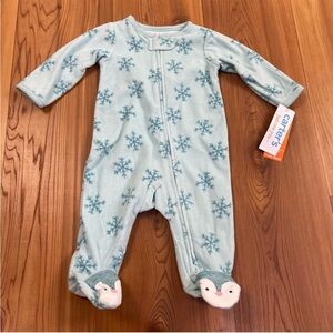 Carter’s Penguin Snowflake Zippered Fleece Footed Pajamas 0-3 Months New Baby